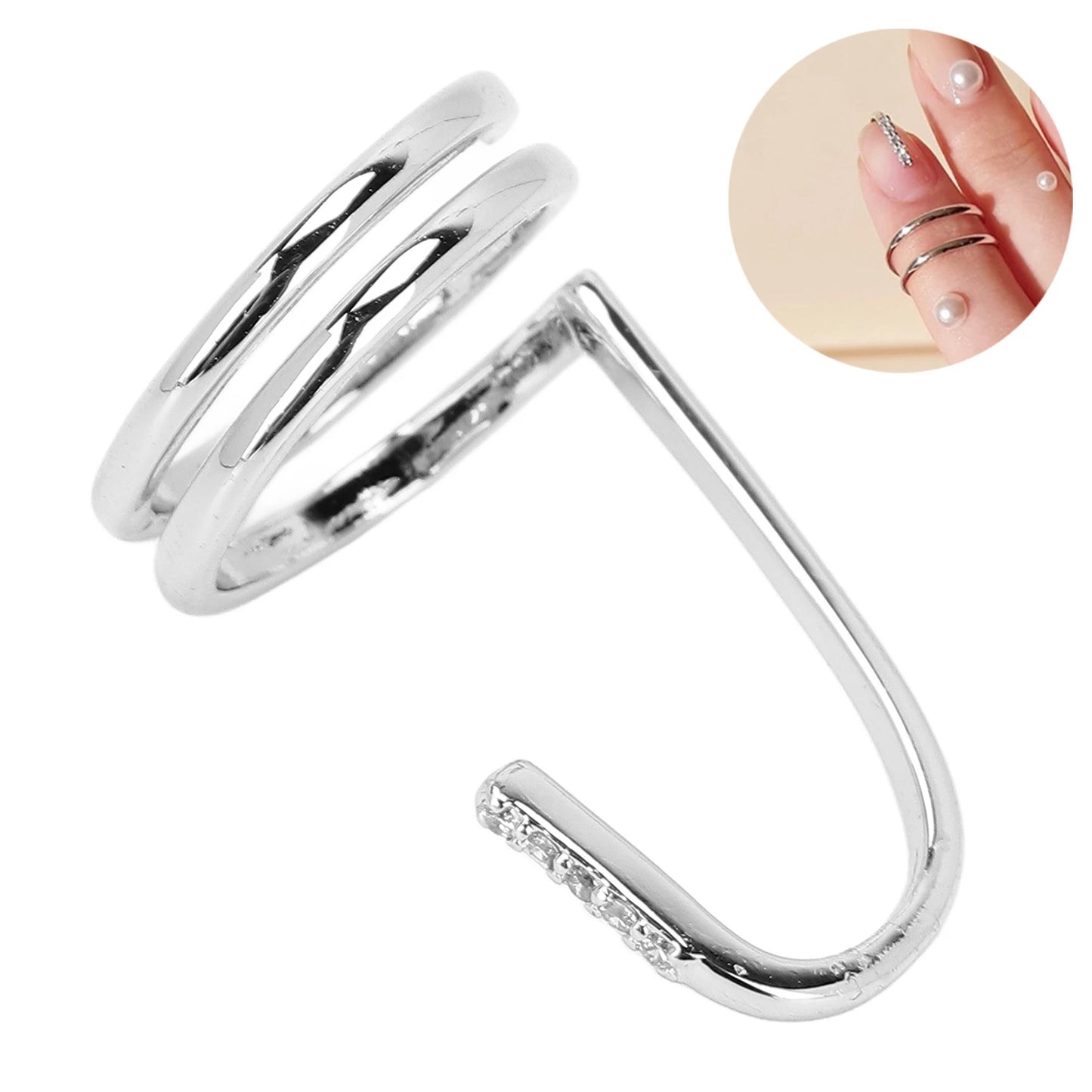 Decorative Nail Ring Fashion Fingertip Jewelry Nail Art Ring Ladies Wearing Nail AccessoriesPlatinum