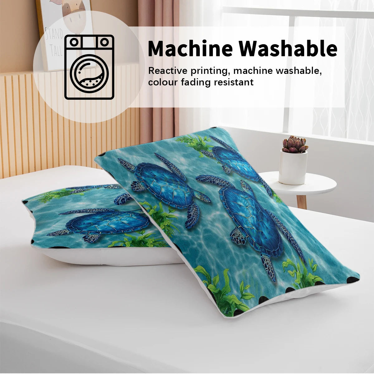 3pc Three Blue Sea Turtles Design Bedding Set Ocean Theme Quilt Cover with Zipper Closure 1 Duvet Cover and 2 Pillow Cases