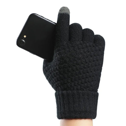 Women Men Warm Winter Touch Screen Gloves Stretch Classical Knit Mittens Wool Full Finger Outdoor Cycling Driving Glove