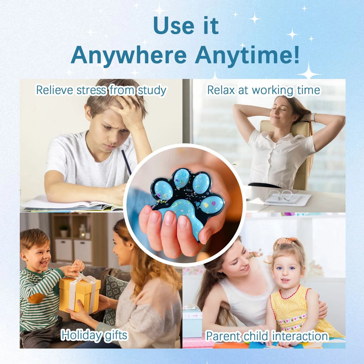 Jelly Glitter Cat Paw Stress Relief Decompression Toy Slow Rebound Pinch New Fidget Toy For Kids Adult Christmas Gifts