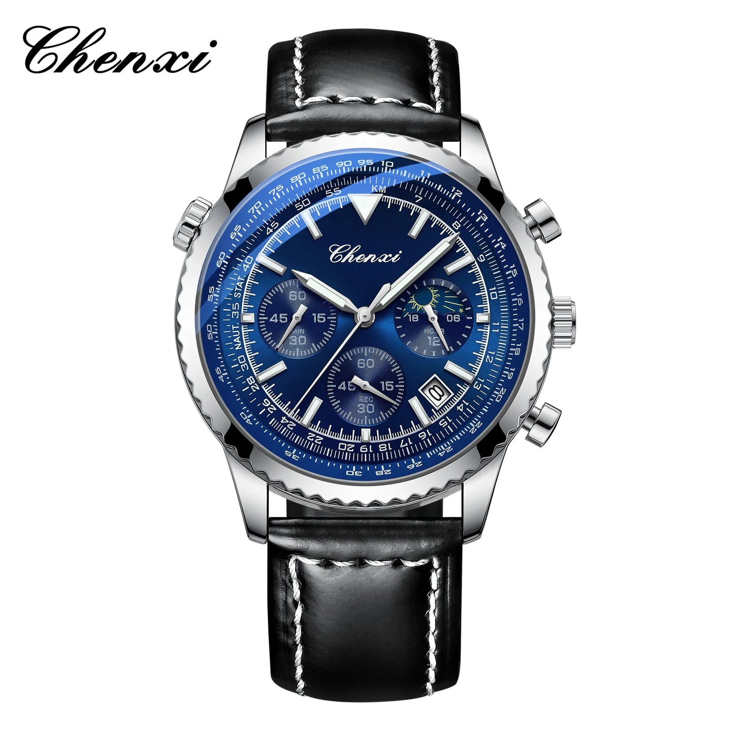 Business Watches for Men Genuine Leather Wristwatch Luxury Top Brand Men's Watches Waterproof Chronograph Sport Watches 520