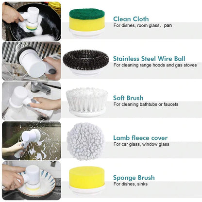 Electric Spin Scrubber Rechargeable with 5PCS Brush Heads Power Electric Cleaning Brush Handheld Shower Scrubber Cleaning Gadget