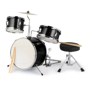 14x10 3Pieces Junior Drum Set Kit Pedal Drum Stick Wrench Drum Stool Black