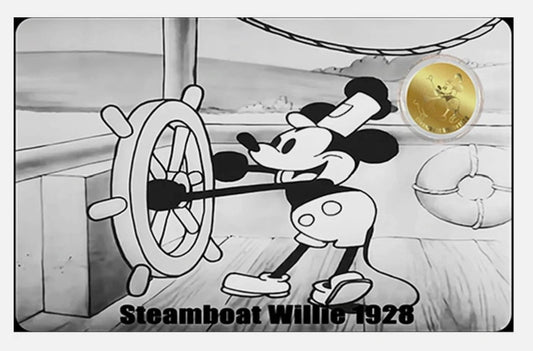 2026 1/1000th oz 1928.Steamboat Willie .9999 Commemorative Gold Coin in Assay