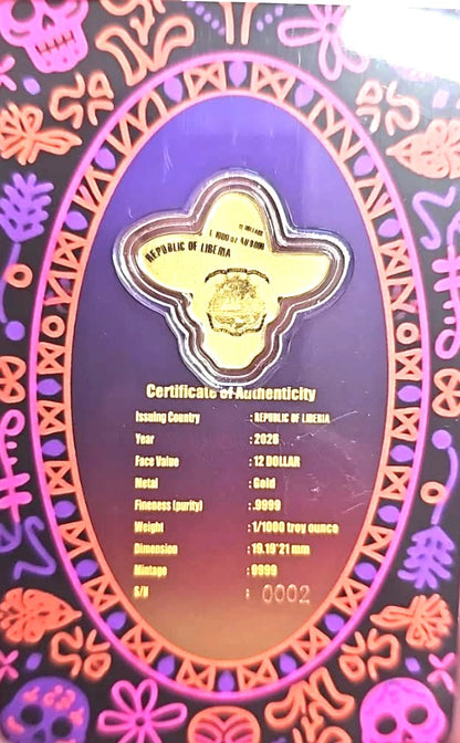 2026 Early Release Gold .9999 Dia de Los Muertos 1/1000 Commemorative Coin In Card Assay