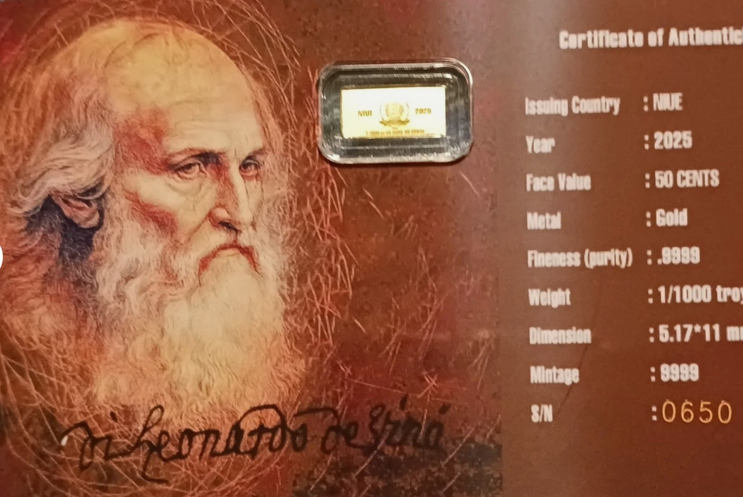 2025 Last Supper 1/1000 oz .9999 Gold Coin in Card Mintage of 9999 Commemorative Jesus Bar