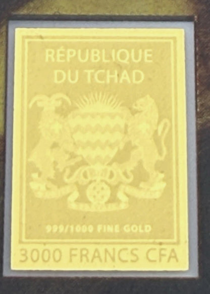 Mona Lisa by Da Vinci 1/1000 Oz .9999 Commemorative Gold Bar 3000 Francs Chad Gold Coin