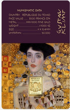 Load image into Gallery viewer, Gustav Klimt Adele 1/1000 Oz Commemorative Gold Bar Coin 3000 Francs Chad 2024
