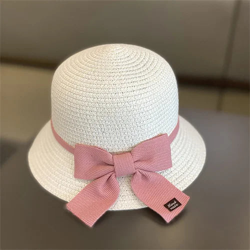Kids Hat For Girls 3-8Y Straw Children's Sunshade Cap Bag Summer Baby Travel Sunscreen Beach Hat Sun Fisherman Cap Fashion Style