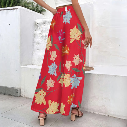 Women's clothing 2025 spring/summer new item custom casual slim fit floral mid waist fashionable wide leg pants beach pants low