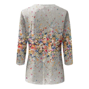 Women's Clothing T-shirt Fashion Casual Round Neck 3/4 Sleeve Loose Printed T-shirt Ladies Top Louse Beautiful Girls T-shirt