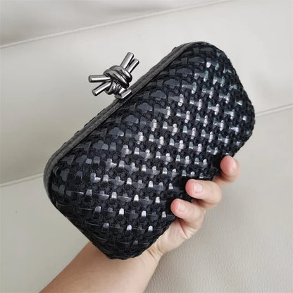 Woven Clutch Bag for Women Formal Party Contrast Color Microfiber Thread Braid Evening Bags Classic Chain Small Square Handbags