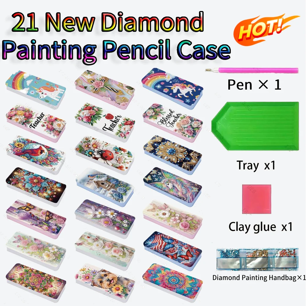21 New Diamond Painting Pencil Case Art Pen Holder Aesthetic Diamond Painting Stationery Case As a Gift for School Children