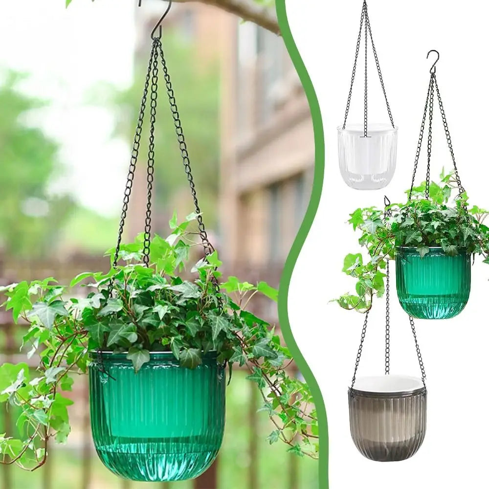 Garden Decoration Self-watering Flower Pot Plant with Chain Hanging Flower Pots Round with Drainage Holes Houseplant Flowerpot
