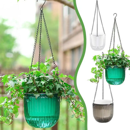 Garden Decoration Self-watering Flower Pot Plant with Chain Hanging Flower Pots Round with Drainage Holes Houseplant Flowerpot