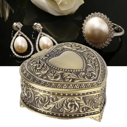 Vintage Heart Shape Jewelry Box - Lightweight Alloy Trinket Organizer for Brooches, Rings & Earrings