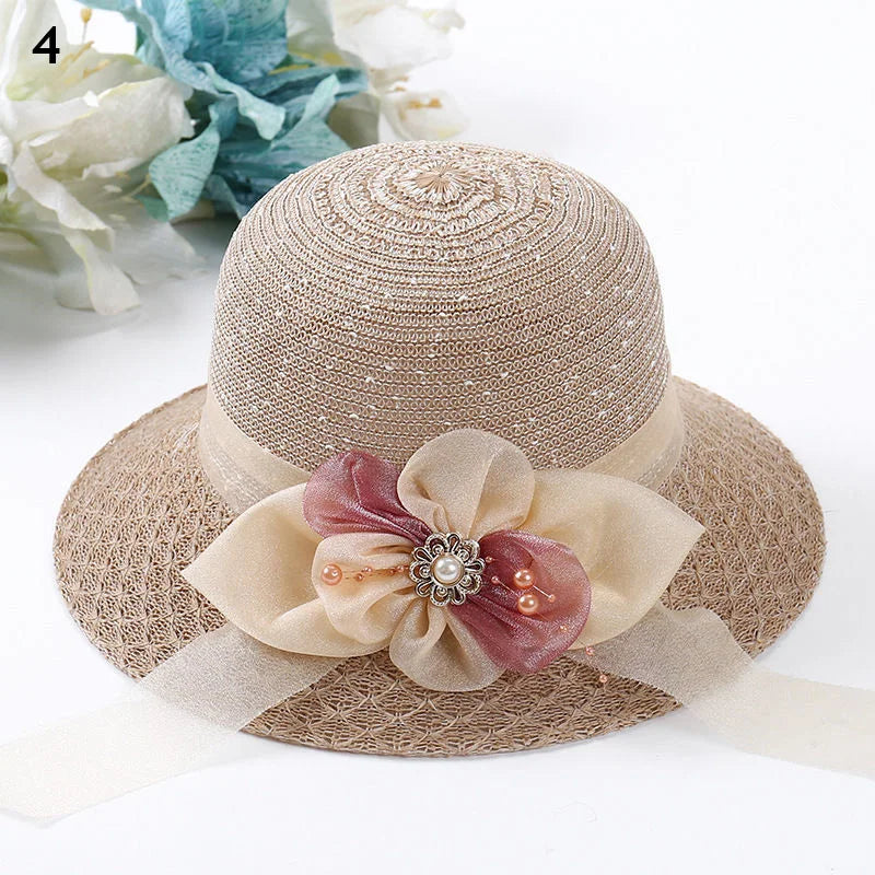 Women Straw Hats Sun Hats Straw Hat Ladies Panama Cap Sun Protection Wide Brim Ribbon Bowknot Girls Outdoor Summer Beach Sun Hat
