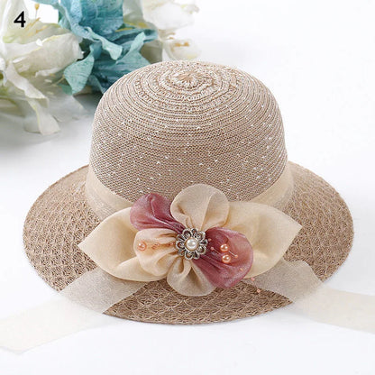 Women Straw Hats Sun Hats Straw Hat Ladies Panama Cap Sun Protection Wide Brim Ribbon Bowknot Girls Outdoor Summer Beach Sun Hat