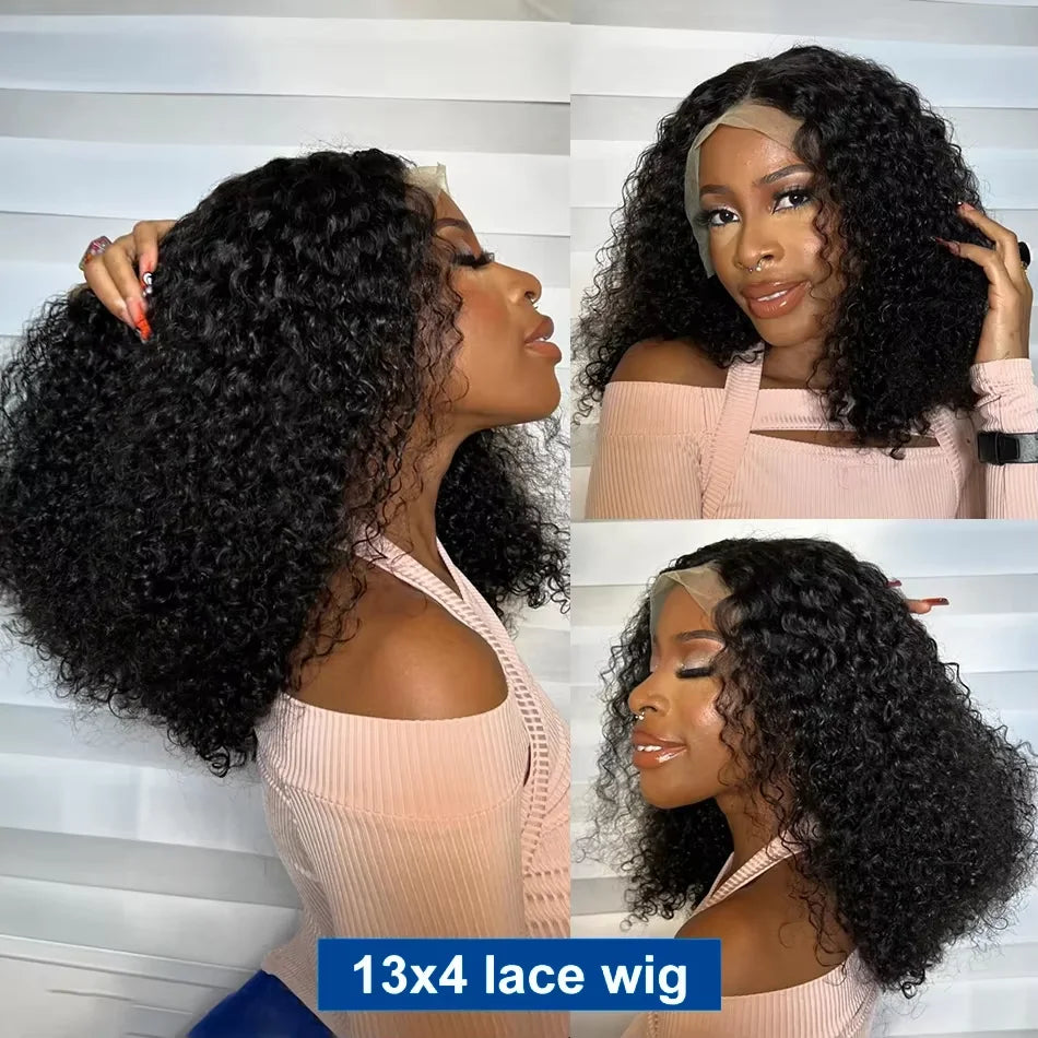 Natural Black Short Bob Wig 220 Density 8-14 Inch Brazilian Human Dark Curly Hair 13x4 Lace Front Wigs Pre Plucked For Women