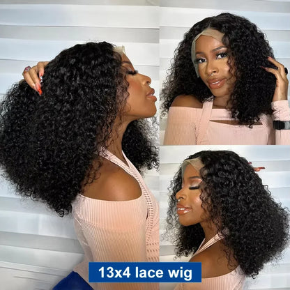 Natural Black Short Bob Wig 220 Density 8-14 Inch Brazilian Human Dark Curly Hair 13x4 Lace Front Wigs Pre Plucked For Women