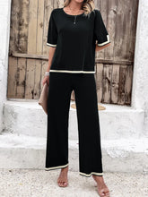 Load image into Gallery viewer, High Quality Elegant Women Clothing 2024 Temperament Casual Solid Color Knitted Shite Sleeved Suit Sweatpants Wide Leg Pants Y2k
