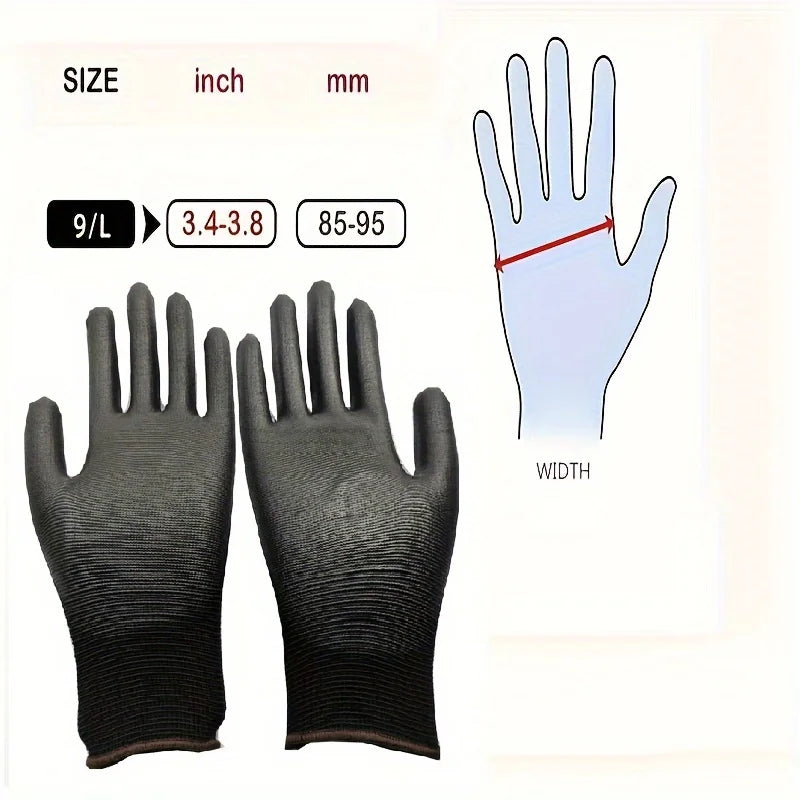 5 pairs Black Nylon Gardening Gloves with Non-Slip PU Coating - Durable, for Lawn Care & Garden Tools