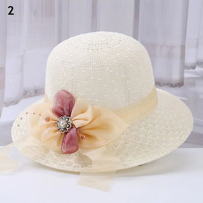 Women Straw Hats Sun Hats Straw Hat Ladies Panama Cap Sun Protection Wide Brim Ribbon Bowknot Girls Outdoor Summer Beach Sun Hat