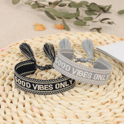 GOOD VIBES Woven Embroidery Bracelets Adjustable Bracelet Gifts Stackable Jewelry