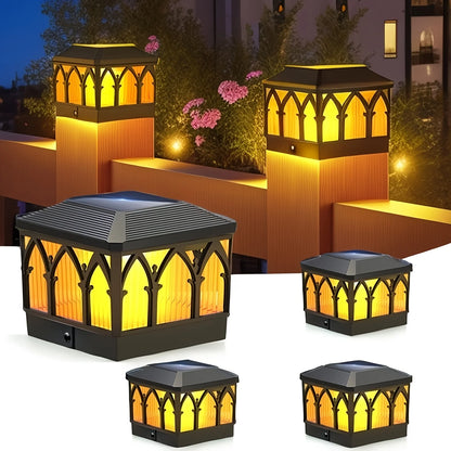 4 Pack Solar Flame Post Cap Lights, 2 Modes (Flame/Warm), IPX5, Fit 3.5x3.5/4x4 Posts, for Deck/Fence/Yard, Vinyl/Wooden