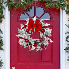 Load image into Gallery viewer, 17.7in Christmas Wreath for Front Door, 2025 New Year Hanging Garland Decorations, Handmade Pine Berries Ball Ribbon Wreath

