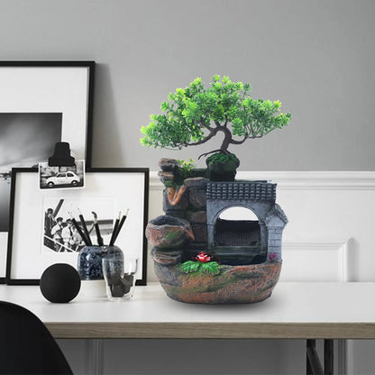 LED Desktop Water Fountain Waterfall Ornament w/ Pump Office Home Indoor Decor