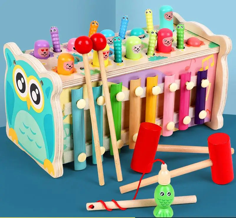 Montessori Wooden Percussion Instrument Toy | Drum Bench & Number Sorting Maze | Children's Music and MathEnlightenment