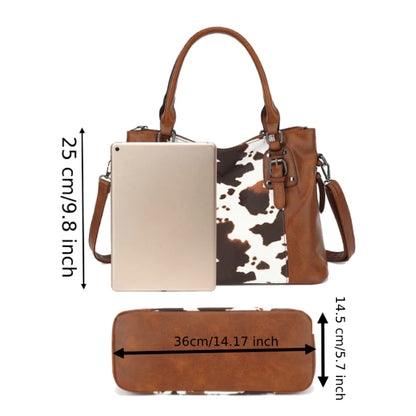 Purses Tote Bag For Women, Handbags PU Leather Large Shoulder Bag,  Cow Pattern Work Bags With Multi-Pockets, Designer Hobo Satc