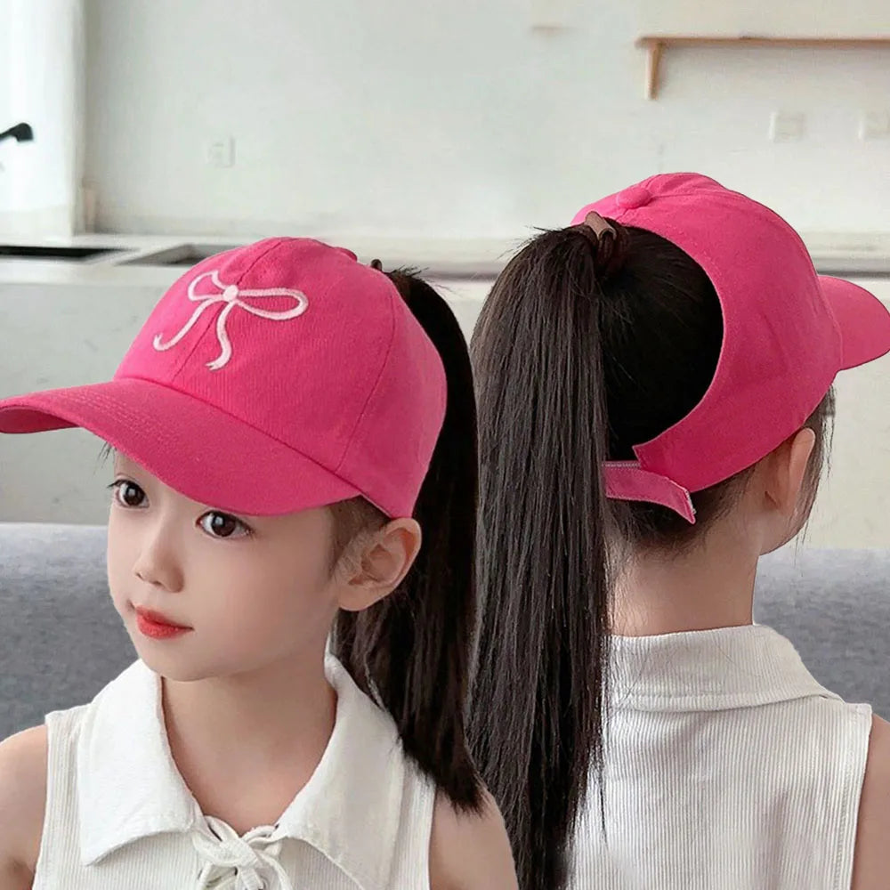 Kids Baseball Caps  Children Love Embroidery Breathable High Ponytail Baseball Caps Adjustable Summer UV Protection Snapback Hat