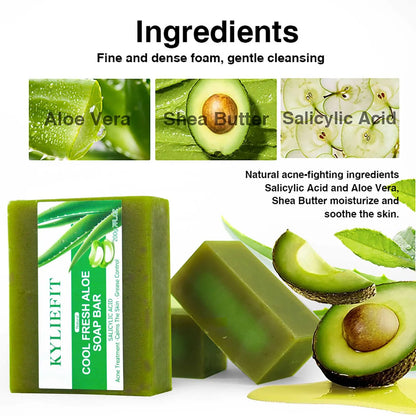 KYLIEFIT Cool Fresh Aloe Vera Soap Bar for All Skin Types, Reduce Spots, Oil Control, Deep Clean, 150g/ 7 oz