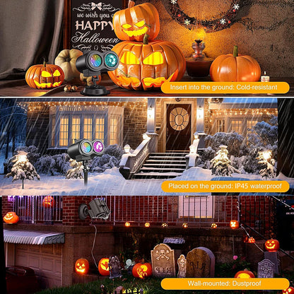Halloween Christmas Projector Lights Outdoor 16 HD Slides, 2 in 1 Water Wave Lamp with Color Patterns, Timer & Remote for Party