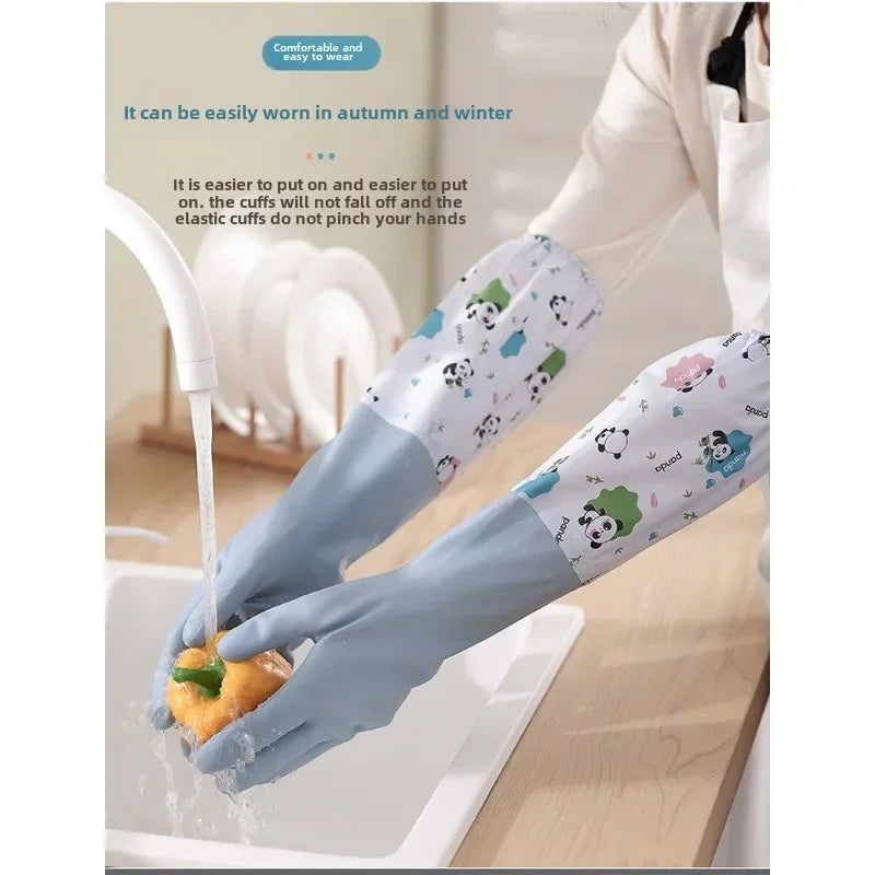 Women's Kitchen Gloves - Durable, Extended Waterproof Rubber Gloves for Dishwashing, Cleaning, Laundry & Household Chores - Comf