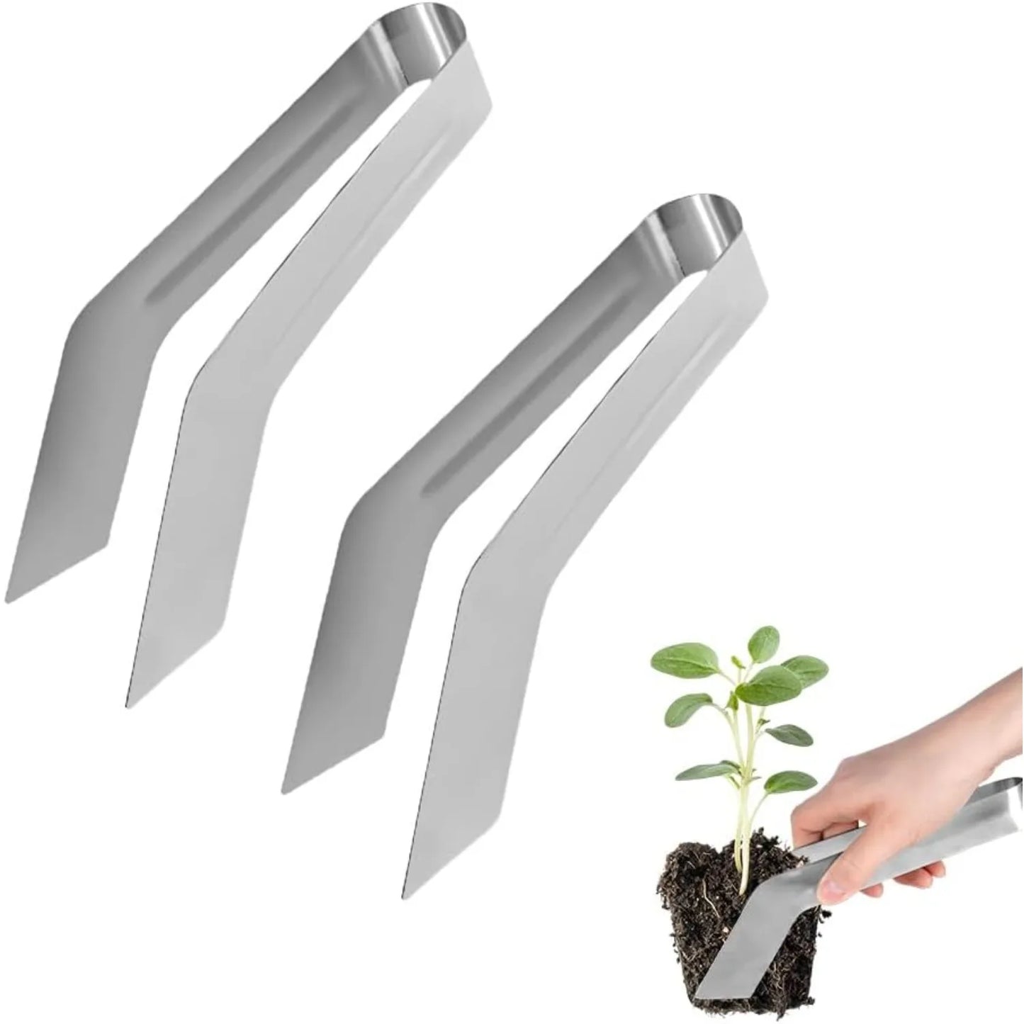 Seedling Transplant Tongs, Stainless Steel Seedling Remove Transplanting Pliers,   Reducing Root Damage (2PCS, Medium)