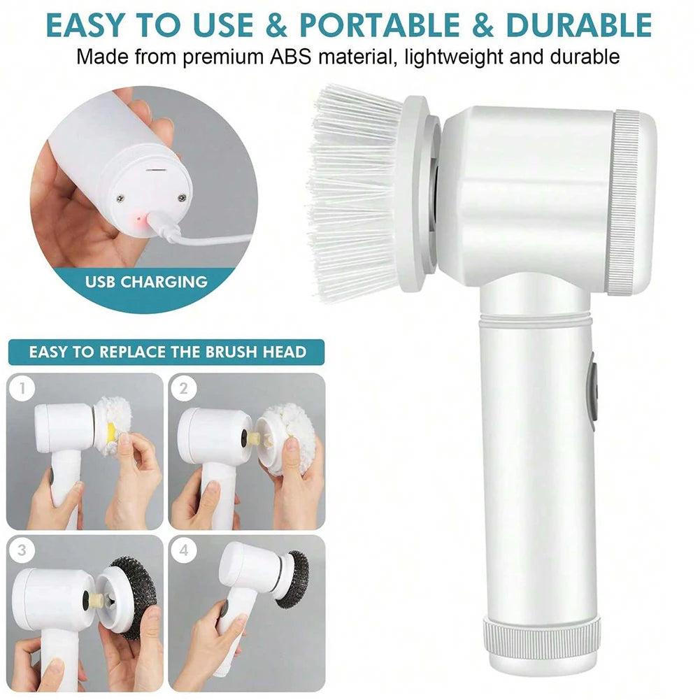 Electric Spin Scrubber Rechargeable with 5PCS Brush Heads Power Electric Cleaning Brush Handheld Shower Scrubber Cleaning Gadget