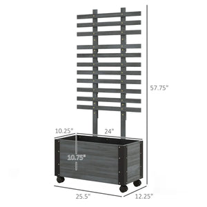 Raised Garden Bed with Trellis 58 Outdoor Wooden Planter Box with Wheels for Vine Plants Flowers Climbing and Planting Gray