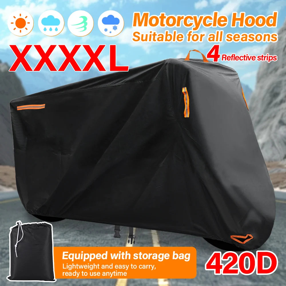 Motorcycle Waterproof Cover 420D UniversalOutdoor Protection Motorbike Rain Cover Sunshade Dustproof Uv Protective Thick Oxford