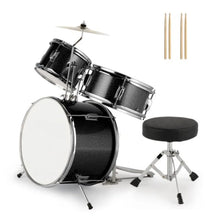 Load image into Gallery viewer, 14x10 3Pieces Junior Drum Set Kit Pedal Drum Stick Wrench Drum Stool Black

