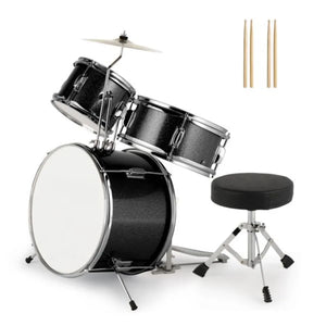 14x10 3Pieces Junior Drum Set Kit Pedal Drum Stick Wrench Drum Stool Black