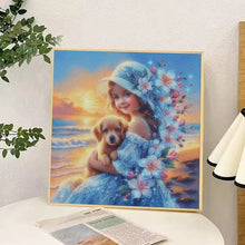 Load image into Gallery viewer, SDOYUNO 5D DIY Diamond Painting Beach Girl with Puppy Cross Stitch Kit Rhinestones Mosaic Diamond Embroidery Flowers Home Decor
