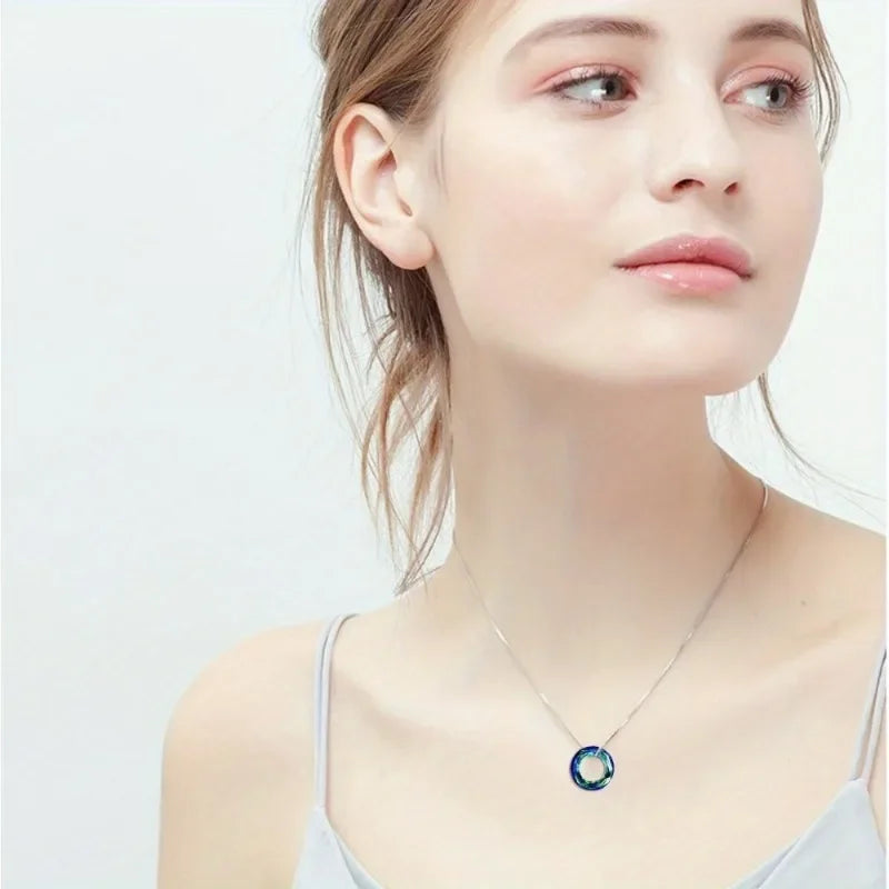 925 Sterling Silver Circle Necklace with Austrian, Jewelry for Women Teen Girls Birthday Gift Christmas Holiday Gift