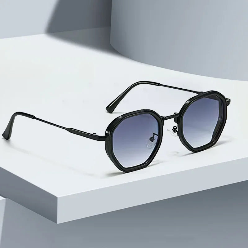 2025 New Vintage Sunglasses for Women Modern Fashionable Octagonal Glasses with Black Lenses Golden Edging Sun Glasses UV400