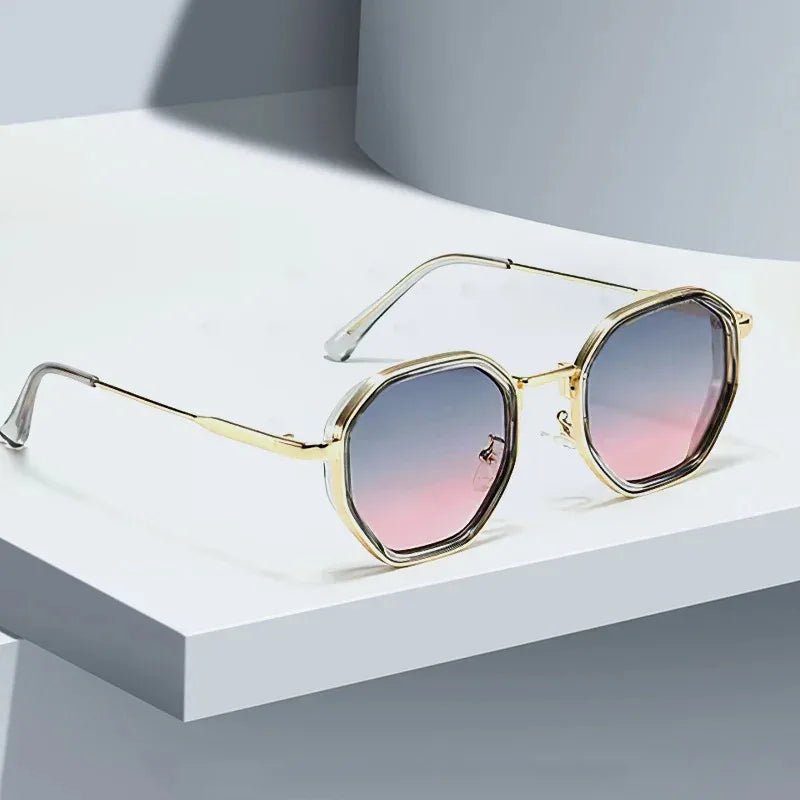 2025 New Vintage Sunglasses for Women Modern Fashionable Octagonal Glasses with Black Lenses Golden Edging Sun Glasses UV400