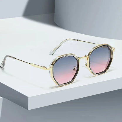 2025 New Vintage Sunglasses for Women Modern Fashionable Octagonal Glasses with Black Lenses Golden Edging Sun Glasses UV400