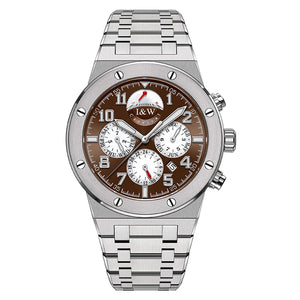 I&W Men Automatic Watch 41mm Luxury Mechanical Wristwatch Waterproof Sapphire Steel Strap Power Reserve Indicator Month Week
