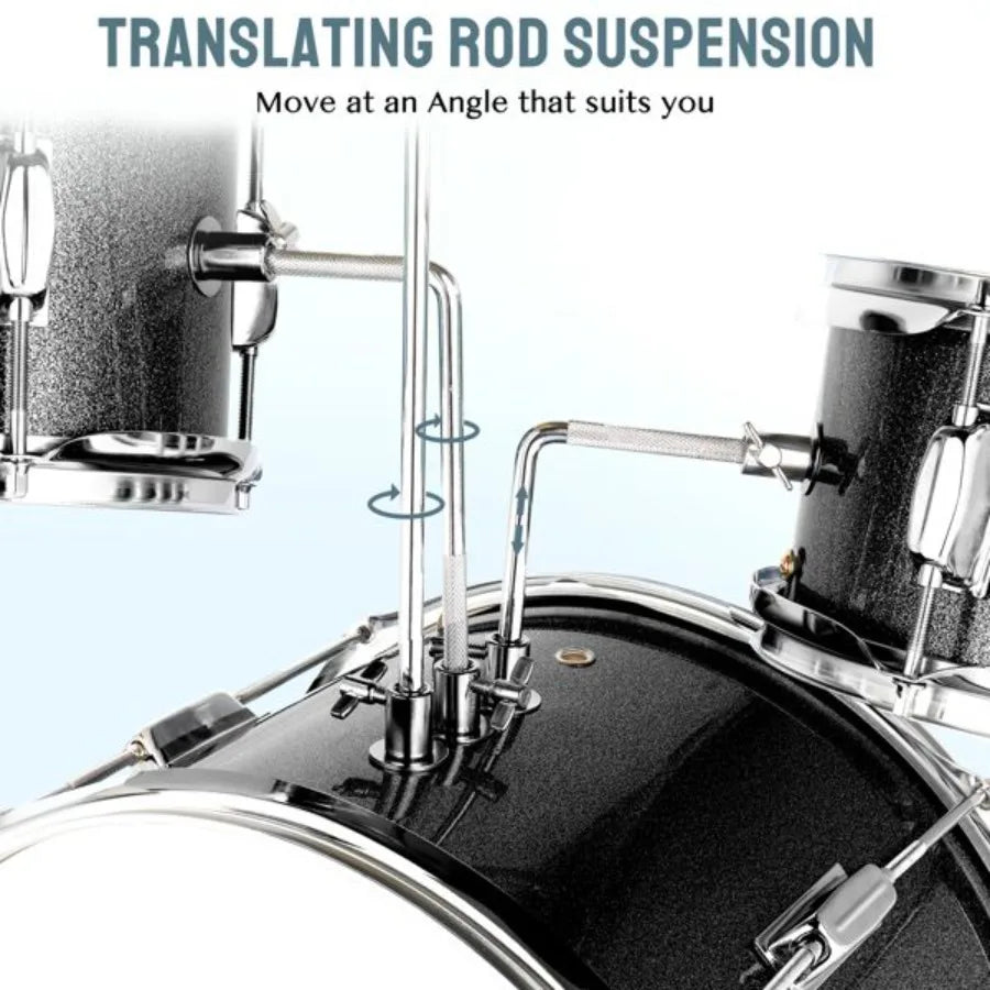 14x10 3Pieces Junior Drum Set Kit Pedal Drum Stick Wrench Drum Stool Black